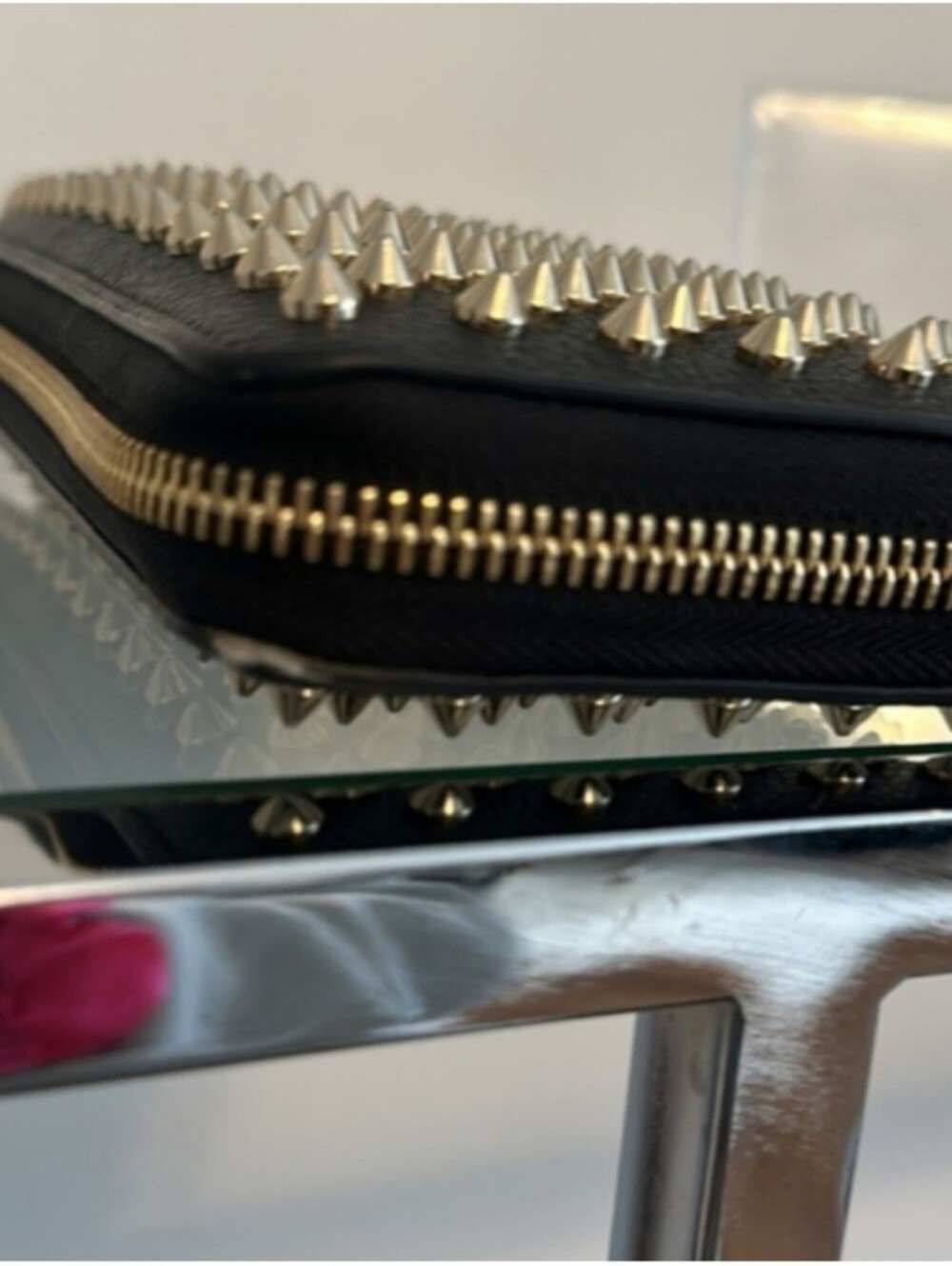 Christian Louboutin Panettone Spiked Zip Around Wallet Black Red Gold - Picture 5 of 13